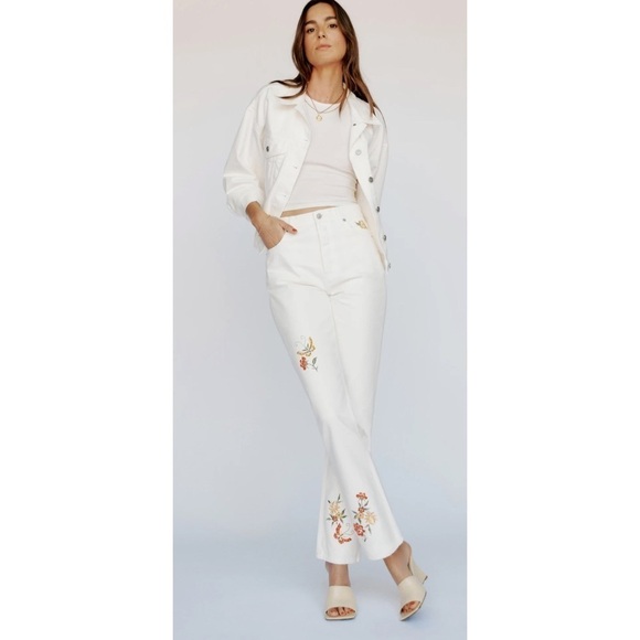 Reformation Cynthia High Rise Straight Flora Embroidered Jeans 28 NWT $198. - Picture 6 of 12